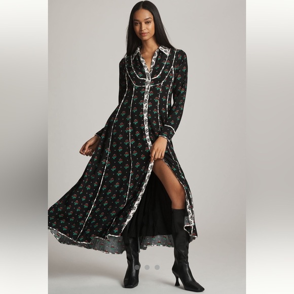 🌟LAST ONE🌟 Anthropologie NWT Long-Sleeve Midi Shirt Dress size S. - Picture 2 of 13